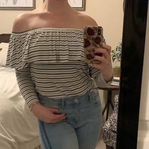Striped off the shoulder long-sleeve